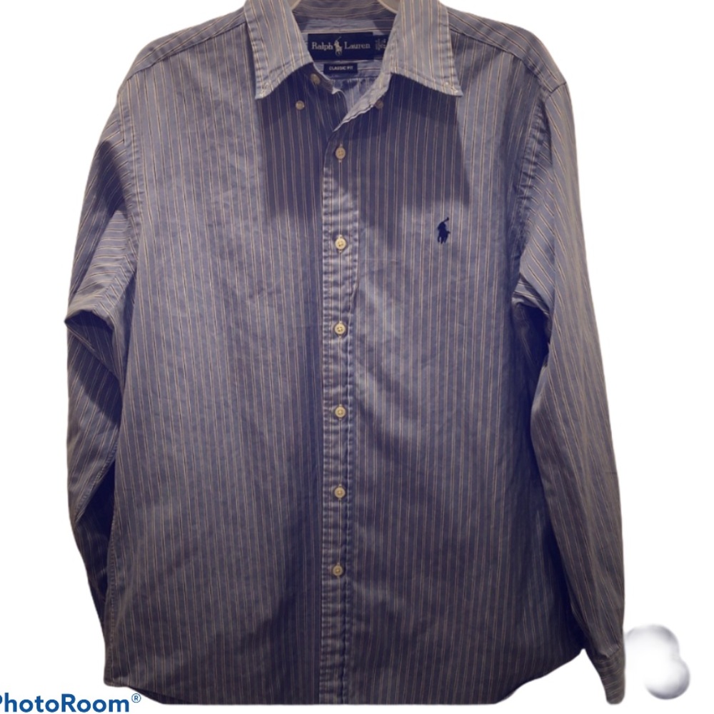 15 1/2 Ralph Lauren l/s blue striped dress shirt